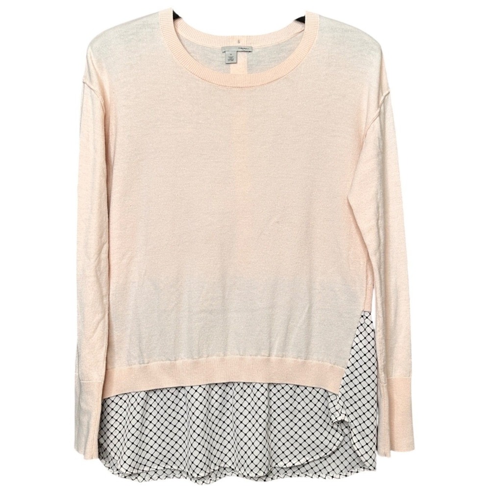 Halogen Pink Cashmere Blend Layered Hem Sweater Women's Med Cottagecore Milkmaid
